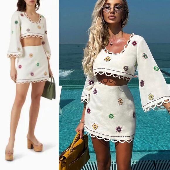 Alexis White Floral Skirt Set